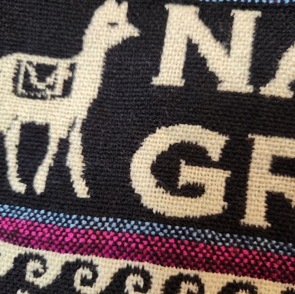 Patterned Wool Tote Bag - Black and Cream Natural Grocers Lama Lana Fabric Bag - Picture 7 of 7